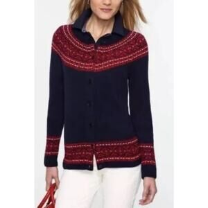 Talbots Womens Button Down Cardigan Long Sleeves Lambswool Blend Red/Blue Size L